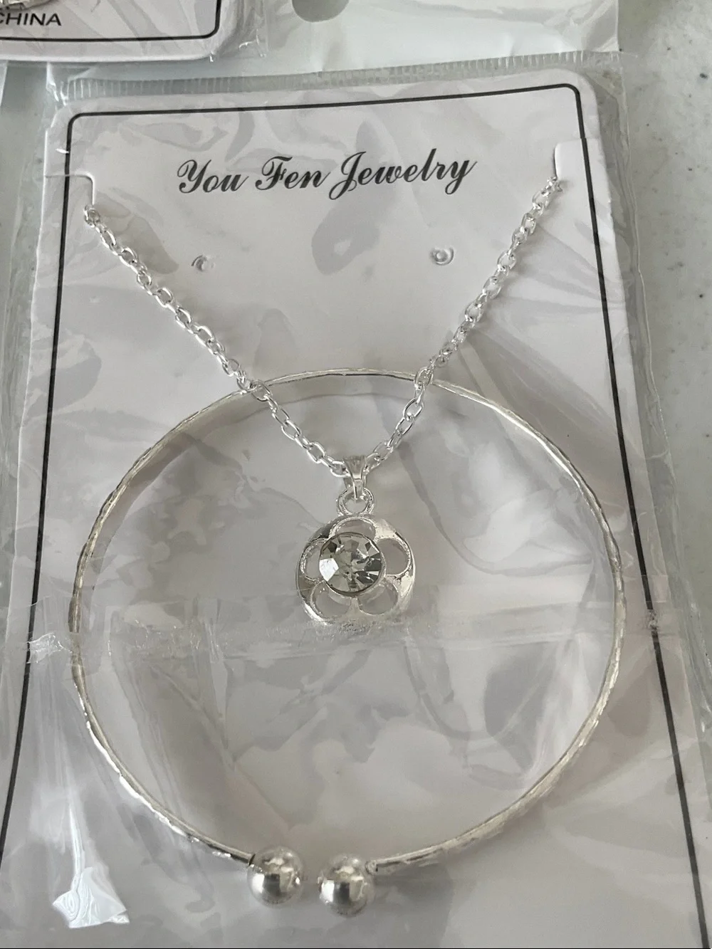 You Fen Silver-Tone Necklace and Bracelet Bundle Set